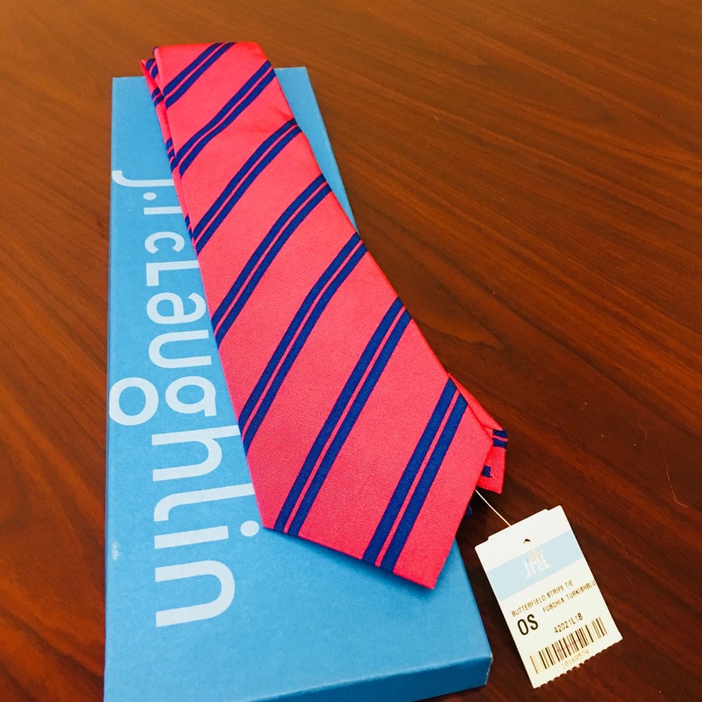 J. McLaughlin Fuschia Turkish Blue Stripe Tie NWT